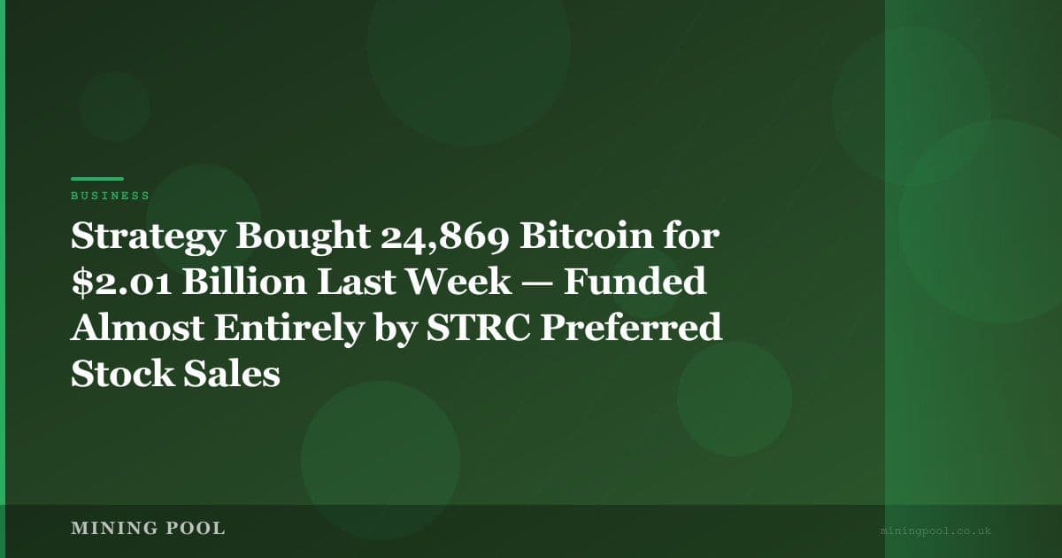 Strategy Bought 24,869 Bitcoin for $2.01 Billion Last Week — Funded Almost Entirely by STRC Preferred Stock Sales